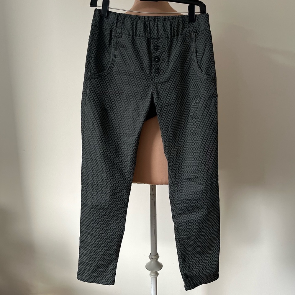 Flog Green Black Diamond Pattern High Rise Straight Leg Stretch Pants EUC Sz 27